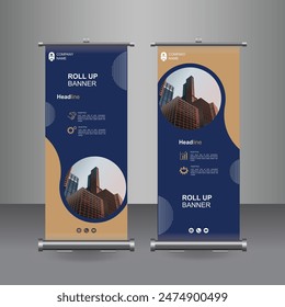 Vertikale Business Roll Up Banner Design, Signboard Werbung Broschüre Flyer Vorlage Vektorgrafik X-Banner und Street Business Flag of Convenience, Layout Hintergrund.