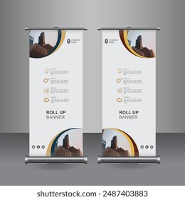 Vertical Business Roll Up  Banner Design, Signboard Advertising Brochure Flyer Template Vector X-banner and Street Business Flag of Convenience, Layout Background.