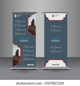 Vertical Business Roll Up  Banner Design, Signboard Advertising Brochure Flyer Template Vector X-banner and Street Business Flag of Convenience, Layout Background.