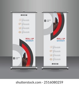 Vertical Business Roll Up  Banner Design, Signboard Advertising Brochure Flyer Template Vector X-banner and Street Business Flag of Convenience, Layout Background.