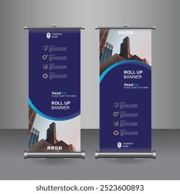 Vertical Business Roll Up Design de banner, Placa de assinatura Folheto Folheto Modelo Vetor X-banner e Rua Bandeira de Negócios de Conveniência, Plano de Fundo de Layout.

