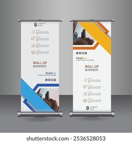 Vertical Business Roll Up  Banner Design, Signboard Advertising Brochure Flyer Template Vector X-banner and Street Business Flag of Convenience, Layout Background