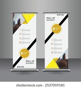 Vertical Business Roll Up  Banner Design, Signboard Advertising Brochure Flyer Template Vector X-banner and Street Business Flag of Convenience, Layout Background.