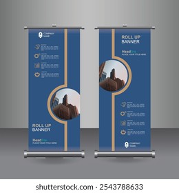 Vertical Business Roll Up  Banner Design, Signboard Advertising Brochure Flyer Template Vector X-banner and Street Business Flag of Convenience, Layout Background.