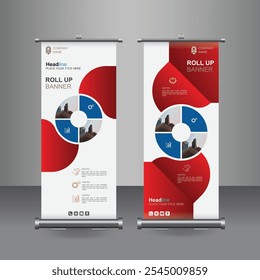 Vertical Business Roll Up Design de banner, Placa de assinatura Folheto Folheto Modelo Vetor X-banner e Rua Bandeira de Negócios de Conveniência, Plano de Fundo de Layout.