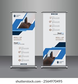 Vertical Business Roll Up  Banner Design, Signboard Advertising Brochure Flyer Template Vector X-banner and Street Business Flag of Convenience, Layout Background.