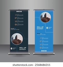 Vertical Business Roll Up  Banner Design, Signboard Advertising Brochure Flyer Template Vector X-banner and Street Business Flag of Convenience, Layout Background.