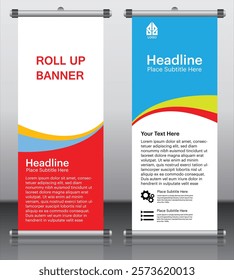 Vertical Business Roll Up Banner Design, Signboard Advertising Brochure Flyer Template Vector X-banner