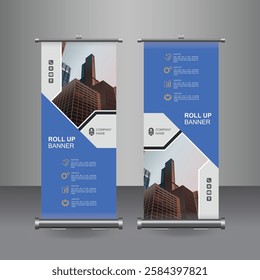  
Vertical Business Roll Up  Banner Design, Signboard Advertising Brochure Flyer Template Vector X-banner and Street Business Flag of Convenience, Layout Background.

