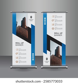 Vertical Business Roll Up  Banner Design, Signboard Advertising Brochure Flyer Template Vector X-banner and Street Business Flag of Convenience, Layout Background.