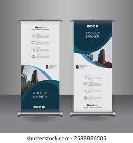 Vertical Business Roll Up  Banner Design, Signboard Advertising Brochure Flyer Template Vector X-banner and Street Business Flag of Convenience, Layout Background.