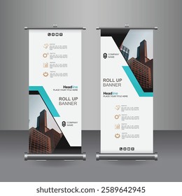 Vertical Business Roll Up  Banner Design, Signboard Advertising Brochure Flyer Template Vector X-banner and Street Business Flag of Convenience, Layout Background.