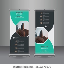 Vertical Business Roll Up  Banner Design, Signboard Advertising Brochure Flyer Template Vector X-banner and Street Business Flag of Convenience, Layout Background.