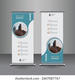Vertical Business Roll Up  Banner Design, Signboard Advertising Brochure Flyer Template Vector X-banner and Street Business Flag of Convenience, Layout Background.