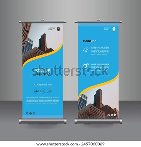 Vertical Business Roll Up  Banner Design, Signboard Advertising Brochure Flyer Template Vector X-banner and Street Business Flag of Convenience, Layout Background.