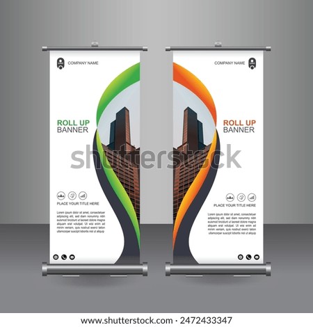 Vertical Business Roll Up  Banner Design, Signboard Advertising Brochure Flyer Template Vector X-banner and Street Business Flag of Convenience, Layout Background.