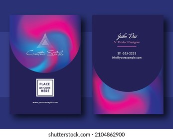 Vertical Business Or Visiting Card Design With Blurred Twirl Liquid In Front And Back Side.