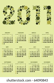 vertical calendar 2011 year with green dots theme