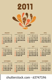 vertical calendar 2011 year with retro brown theme