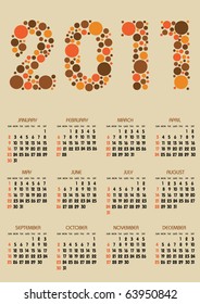 vertical calendar 2011 year with retro dots theme
