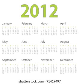 Vertical calendar 2012 year