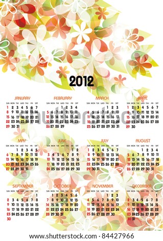 Vertical Calendar 2012 Year Flowers Stock Vector Royalty - 