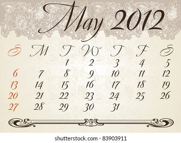 Vertical calendar 2012 year May