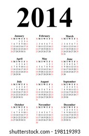Vertical calendar for 2014 on white background. Vector EPS10.