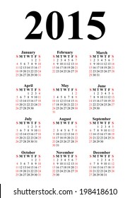 Vertical calendar for 2015 on white background. Vector EPS10.