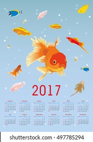 vertical calendar for 2017. aquarium and exotic fish. vector