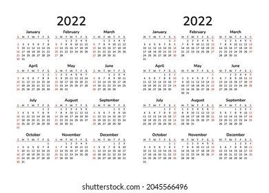 Vertical calendar 2022. Happy New Year. Vector template. Wall A4 pocket desk table calendar. Week starts on Monday. Week starts on Sunday