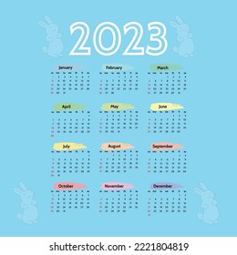 vertical calendar for 2023. Year of the water rabbit