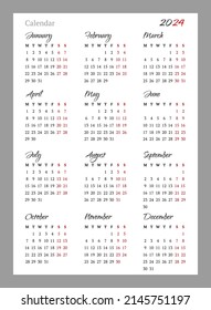 Vertical Calendar Grid 2024 A4 Format Stock Vector (Royalty Free) 2145751197 | Shutterstock