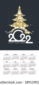 vertical calendar with grid in english for 2022, black background simple illustration
