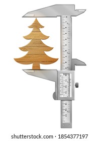 Vertikales Kaliber misst den Weihnachtsbaum des Holzes. Konzept der Bemessung der Größe von Holzplanken in Form von Kiefern