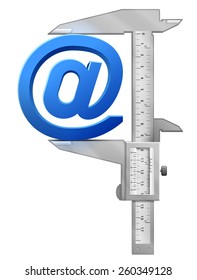 Vertical caliper measures mail symbol. Concept of email sign and measuring tool. Vector illustration about internet, communication services, information technology, email, telecommunication, etc
