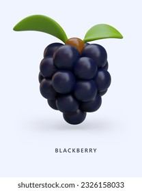 Vertical card with 3D image of blackberry. Template for educational illustration. Poster with text for phone applications design. Label for berry shop category