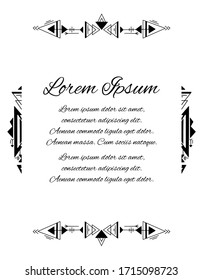 Vertical card with black tribal native pattern and place for text on white background. Geometric mandala. Vector boho template for card, wedding invitation, yoga studio and your creativity.