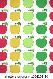 Vertical card with cartoon colorful apples. Vector illustration. 