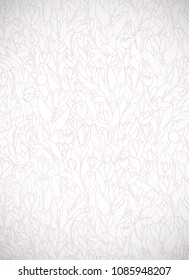 Vertical card with cute cartoon plants and flowers in pots and tulips. White background.  Vector contour illustration.