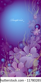 vertical card with flowers on a violet background
