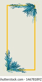 Vertical card or invitation template. Vector frame with hand drawn leaves and twigs with an empty space in the middle.