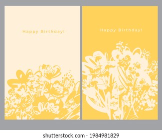 Vertical card of poster with abstract summer flowers. Floral sketch vector element for summer projects on golden yellow color.