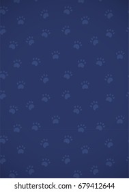 Vertical card. Seamless dark blue pattern with paws.  Good for textile, fabric, zoo shops advertising, wrapping paper