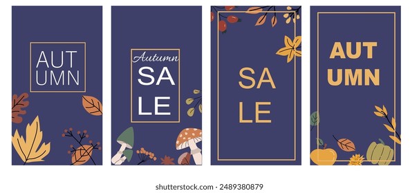 Plantilla de tarjeta de Vertical para las vacaciones de otoño. Anuncio para el día de acción de gracias, octubre diseño de celebración de temporada.