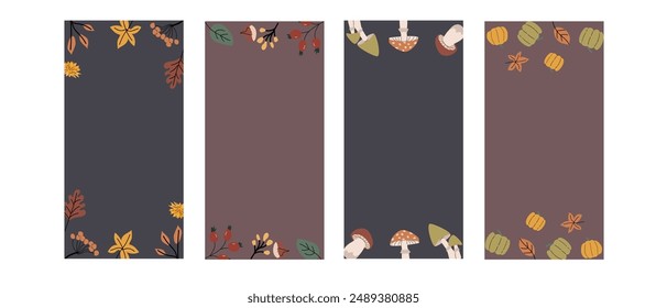 Vertical card template for fall autumn holidays. Banner for thanksgiving holiday, october seasonal celebration design.