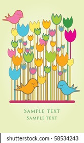 Vertical Card with Tulips and Birds