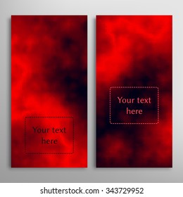 Vertical cards set. Abstract fire flames red and black clouds texture. Decorative background for Invitations, business cards or banners, place for your text. Digital vector illustration