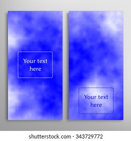 Vertical cards set. Blue sky and white clouds texture. Decorative background for Invitations, business cards or banners with place for your text. Digital vector illustration