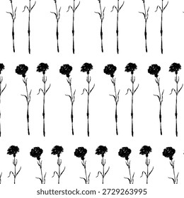 Vertikale Nelke Blumenmuster monochrome Vektorgrafik